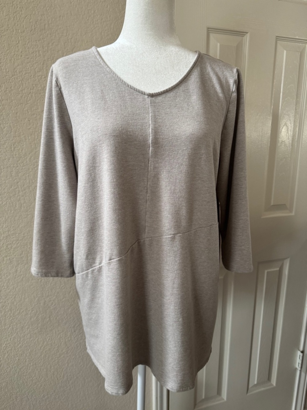 Pure Jill Gray/Brown Long Sleeve Tunic Top Size L Relaxed Fit Casual Minimalist